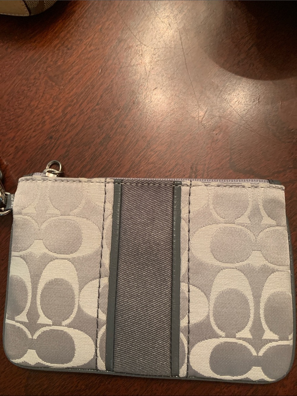 Coach Gray Signature Pattern Card Pouch Wristlet